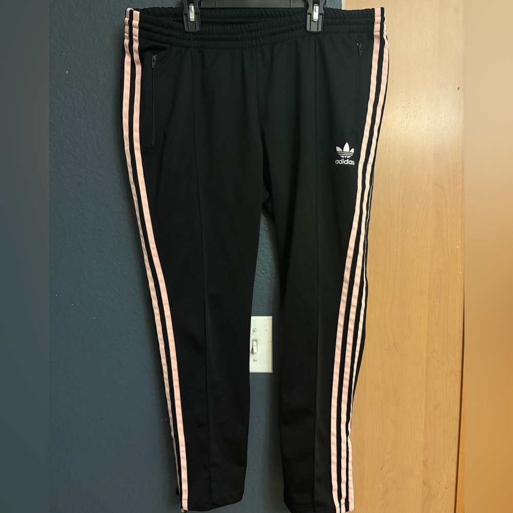 Adidas womens Black Joggers with Pink Stripes xl